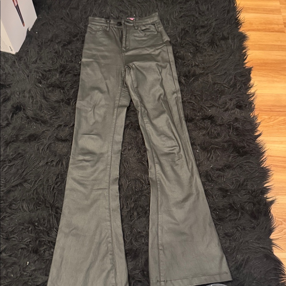 Ediked faux leather flare jeans